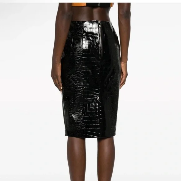 NWT Versace Crocodile Embossed Calf Leather Pencil Skirt $2450 Size 38 RUNWAY - Picture 2 of 6